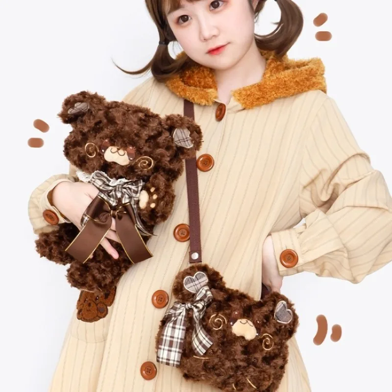 Lolita Bag Japanese Cute Bear Crossbody Bags for Girls 2025 Autumn New Kawaii Downy Doll Shoulder Bag Teenage Uniform Сумка