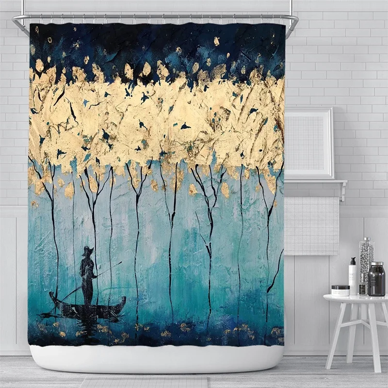 Gold Leaf Diamond Flower Shower Curtain 100% Polyester Shower Curtain Bathroom Set Waterproof Eco-Friendly Shower Curtain