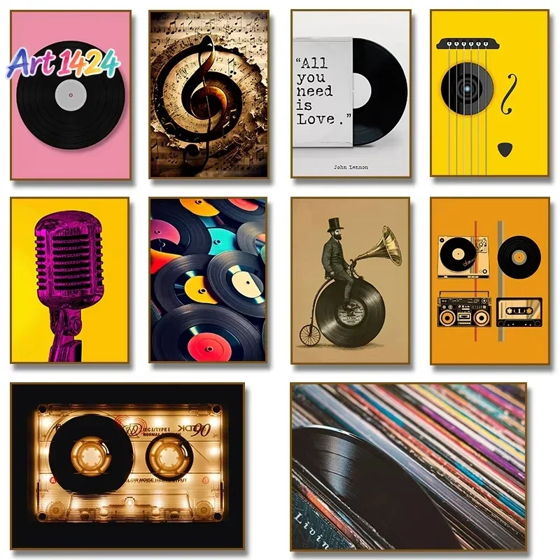 (1pc frameless)Colorful Vinyl Record Music Poster HD Prints Canvas Painting Wall Art Pictures Musician Gift Music Studio Home