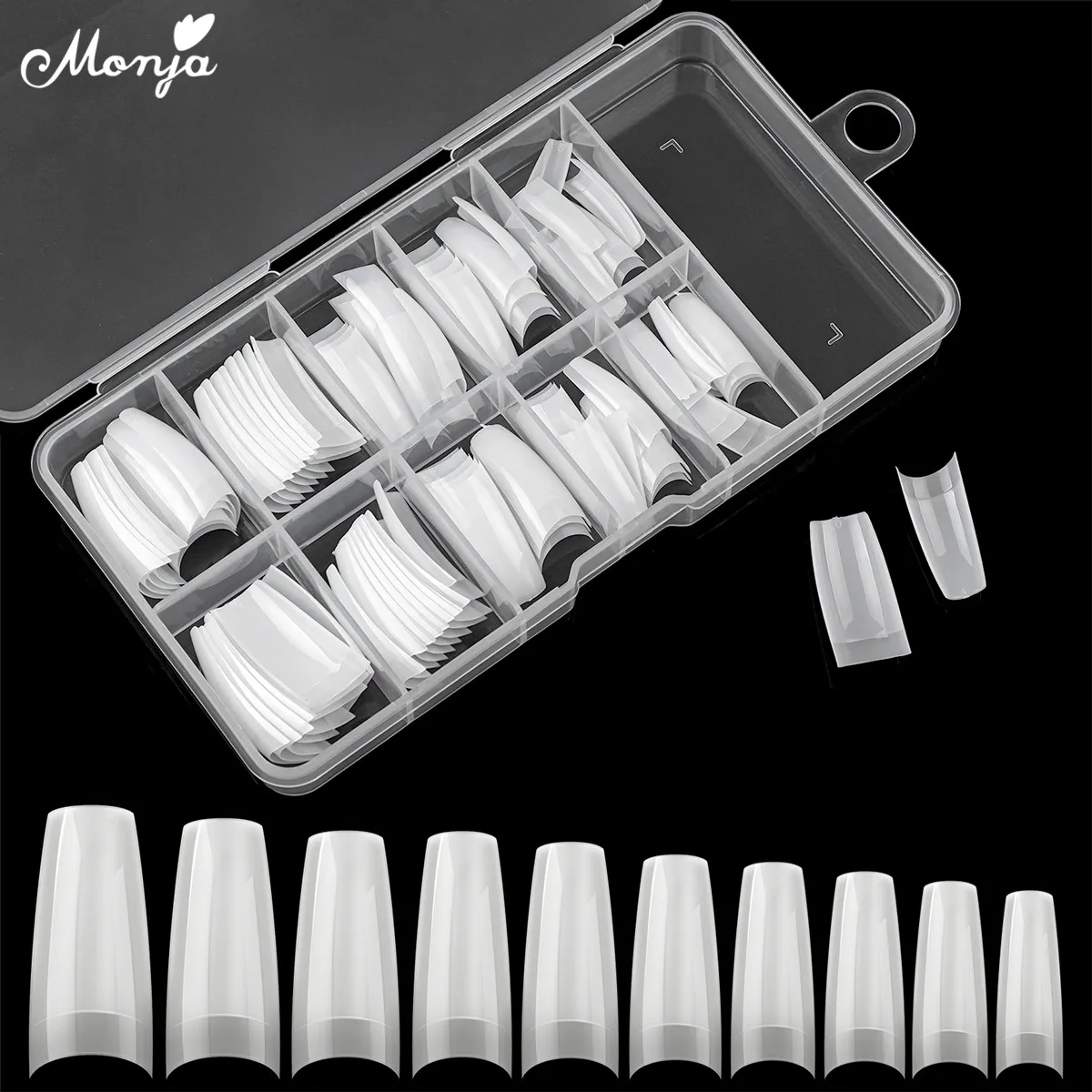 Monja 100Pcs Transparent Natural French Nail Art Half Cover False Tips Ballet Acrylic Extension Nail Tips press on nails