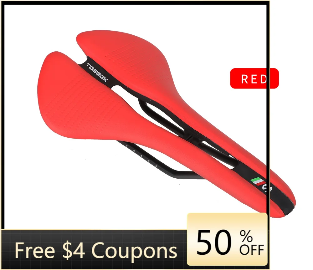 STLF Toseek Wholesale Comfortable Bicycle Seat Leather Mountain Bike Seat Cushion Red White Black Mtb Saddles Road Bike