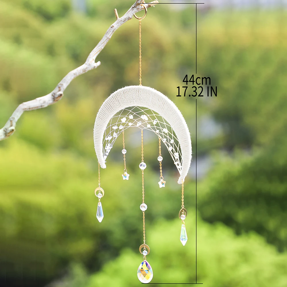 Atrapasueños colgante de cristal con forma de Luna, adorno de macramé, Prisma de cristal, atrapasueños, ventana, jardín, decoración del hogar