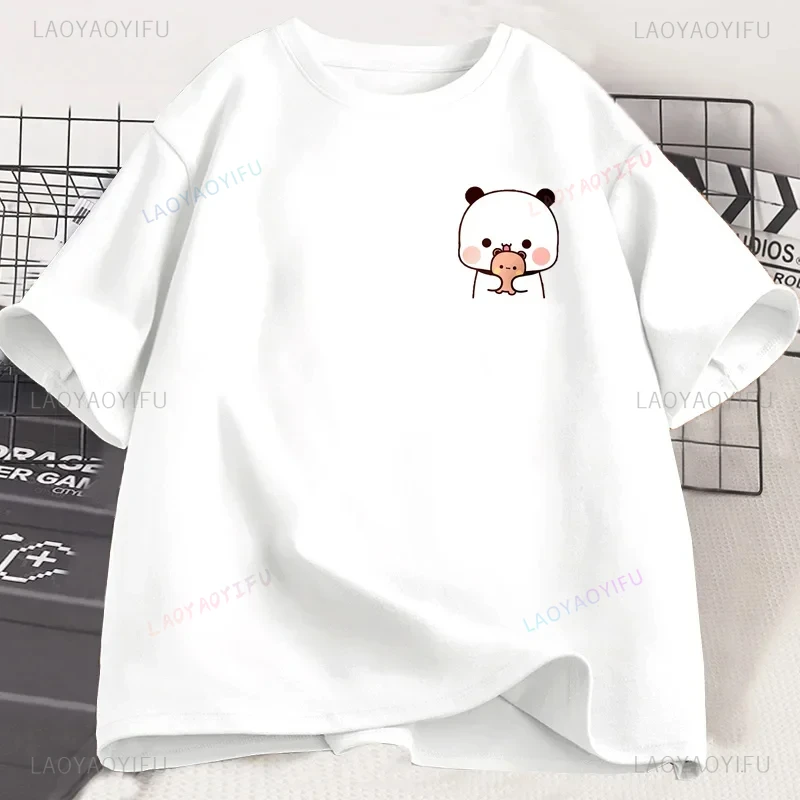 Camiseta de oso Panda Bubu Dudu y sus bebés, camiseta divertida de moda para parejas, sudadera de manga corta de algodón con dibujos animados a la moda para mujer