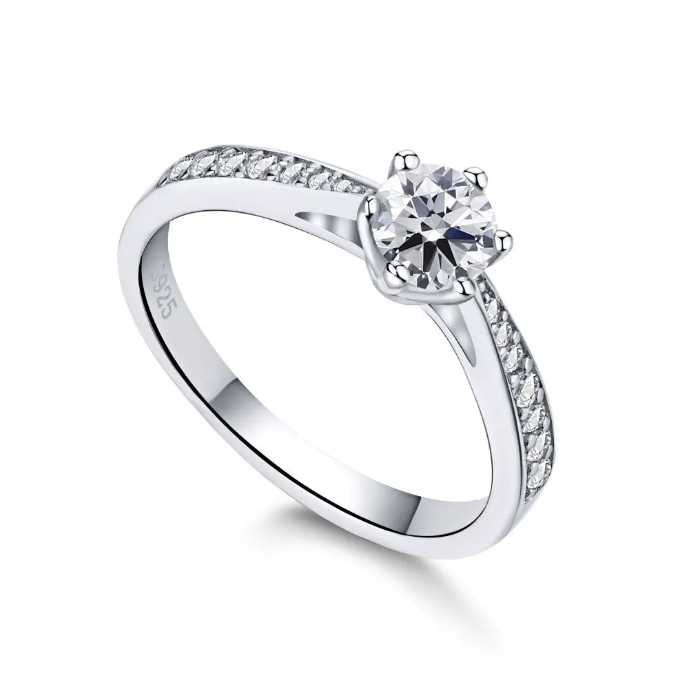 Shop S925 Sterling Silver Ring Classic 6 Claw Diamond Light Luxury Micro Set Wedding Ring