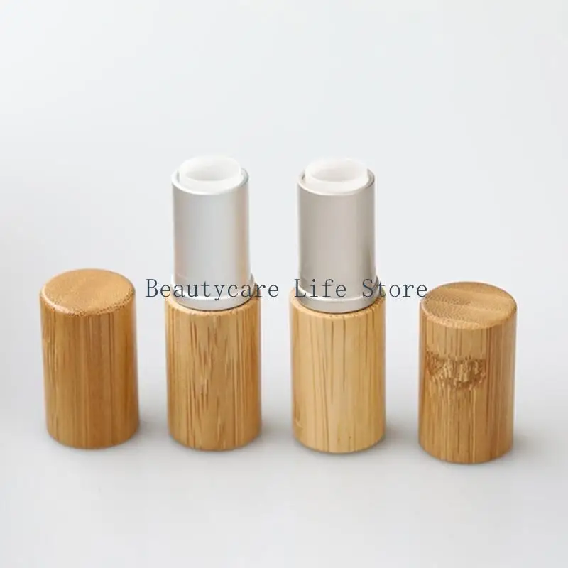 652C 5pcs Practical Bamboo Lip Balm Cases Friendly Solution Refillable Empty Lipstick Tube for Makeup Lover and Professional