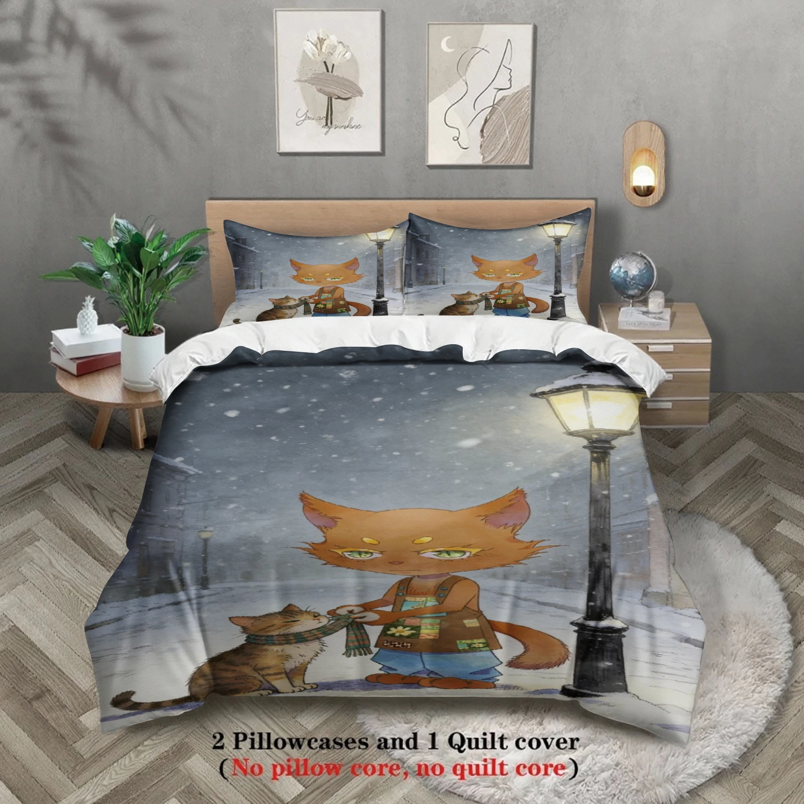 Green Bedding Set Softville Cozy Town Cute Fern the Quilt Fox With Duvet Cover & Pillowcase For Children's Bedroom Decor