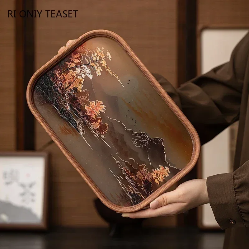 

Chinese Glass Bamboo Dry Tea Tray Teapot Teacup Mat Storage Tray Pot Bearing Small Tea Table Household Tea Set Accessories