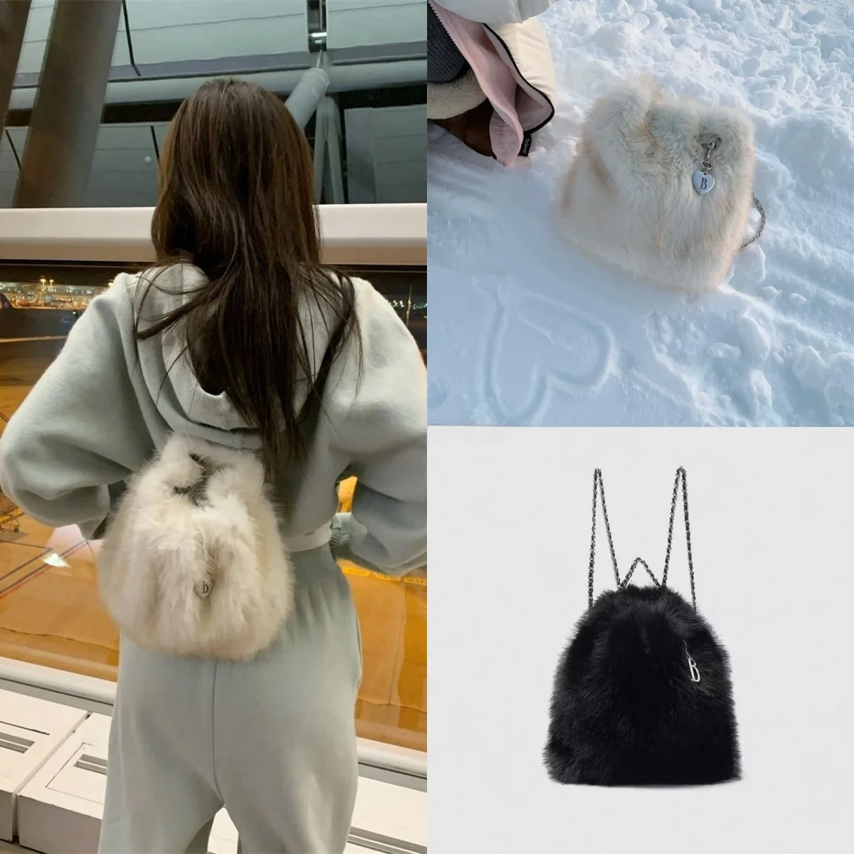 

Thebarnnet New Eight Milk Furry Chain Pull Rope Double oulder Bag Handheld Slant Crossbag Women's Buet Bag Sle