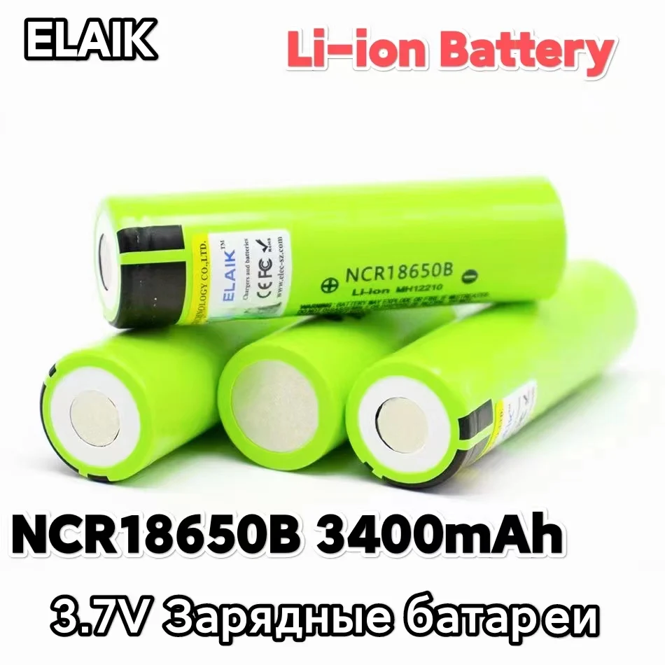 30PCS ELAIK 34B 100% New Original NCR18650B 3.7v 3400 mah 18650 3400mAh Lithium Rechargeable Battery Flashlight batteries