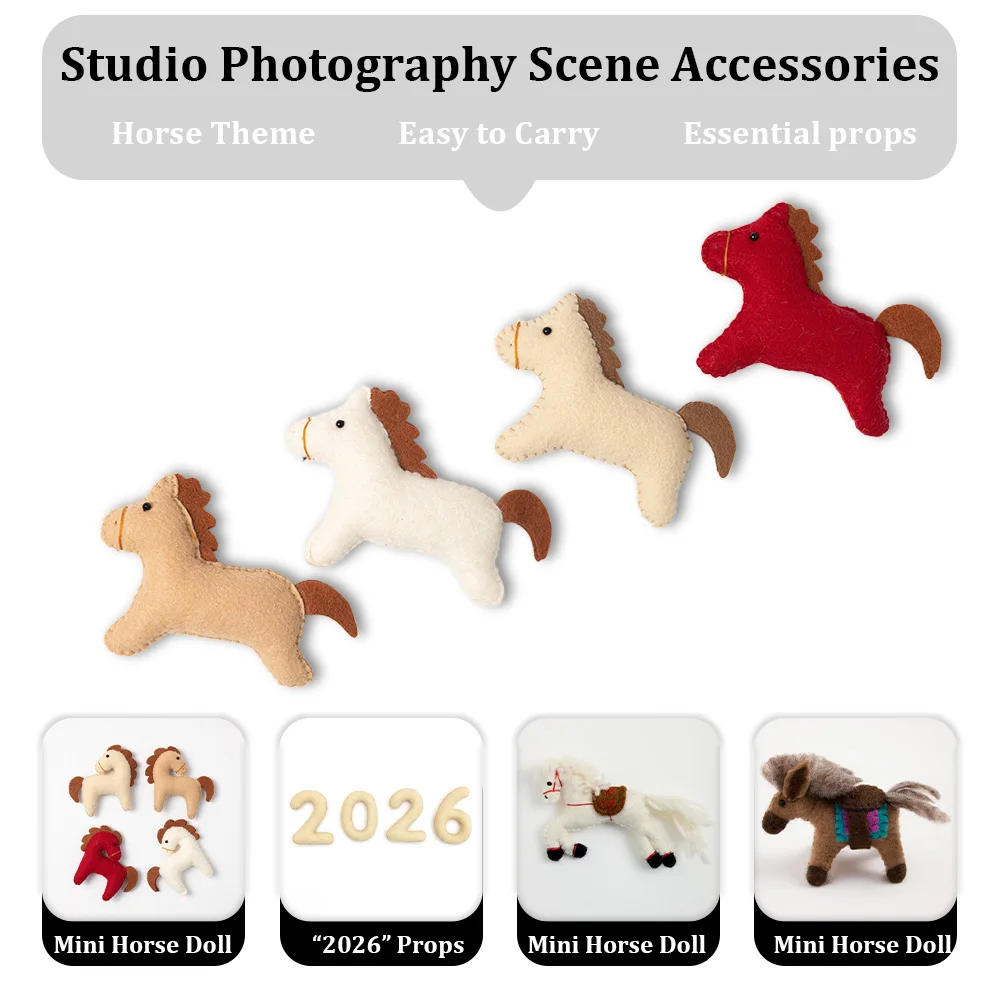 Handmade Wool Felt Mini Horse Newborn Photography Props 2026 Number Milestone Decor for Infant Growth Keepsake Photo Shoot Props