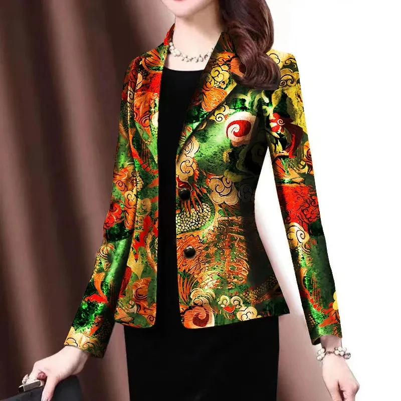 Blazer Coat Female Spring Autumn New Korean Slim Print Suit Jacket Temperament Elegant Fashion Women Blazers Single Breasted Top