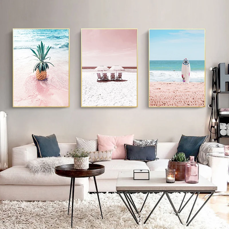 

GATYZTORY 3PC DIY Painting By Numbers For Adults Pink Seaside Landscape On Canvas Coloring By Numbers Diy Gift Wall Decor Art