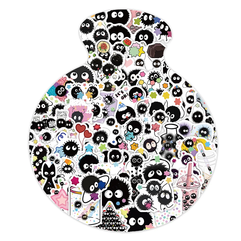 54PCS Cute Colorful Candy Small Black Coal Ball Sticker Creative and Interesting Cartoon Decoration Scrapbook Phone Case Bottle