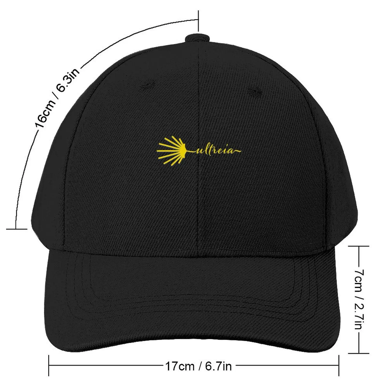 Ultreia Typography Santiago Compostela Yellow Scallop Shell Baseball Cap Streetwear หมวกตลก | -F- |   หมวกผู้หญิง ผู้ชาย