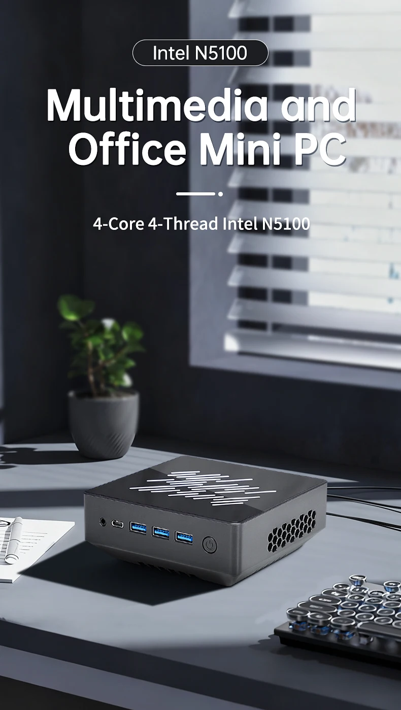 SZBOX Mini PC Intel N5100 Dual DDR4 M.2 2280 NVMe SSD WiFi6 BT5.2 RJ45 Windows 11 Mini Computer