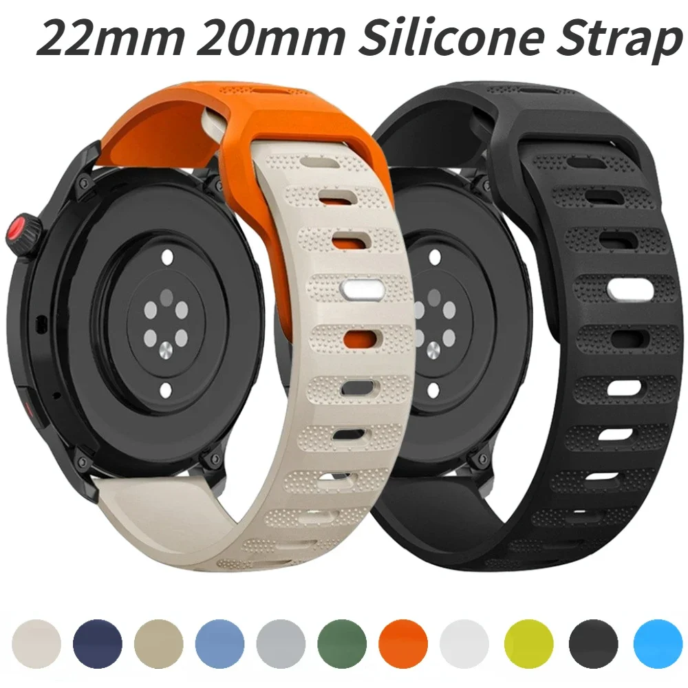 22mm 20mm Silicone Strap for Amazfit GTR 47mm/GTR 4 3 Pro/GTS 2 mini/Stratos 2 2s Bracelet for Samsung Galaxy Watch 7 6 5 4 Band