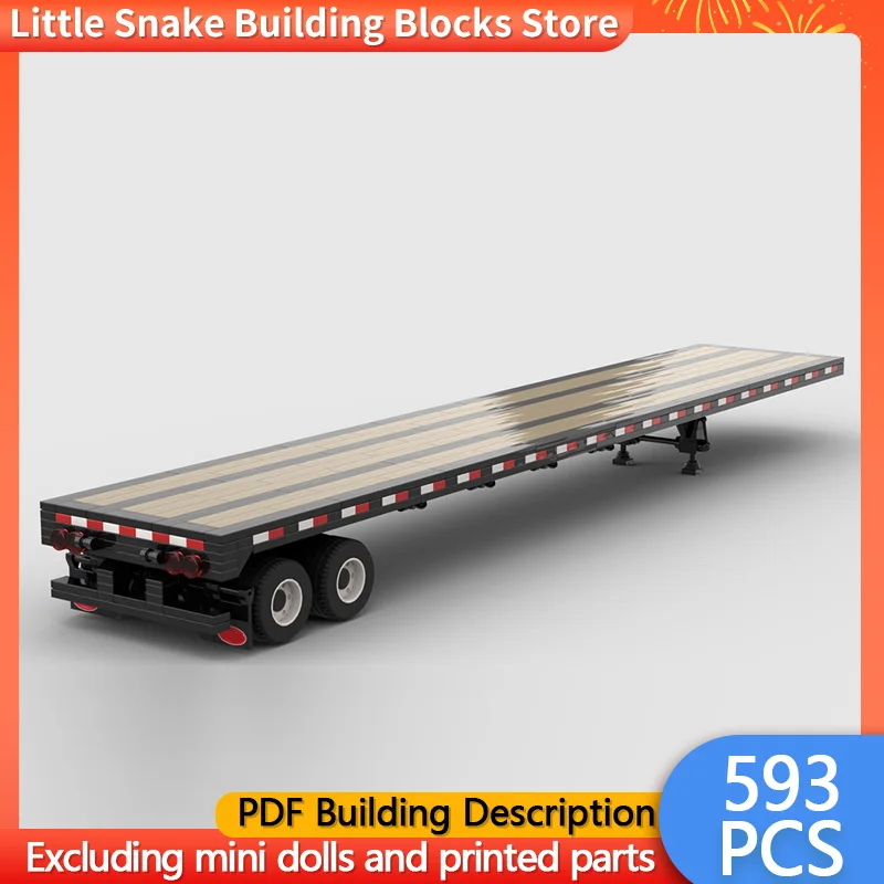 City Car Model MOC Building Bricks Semi Flatbed Trailer 53 FT Modular Technology Children Holiday Gifts Assemble Toys Suit