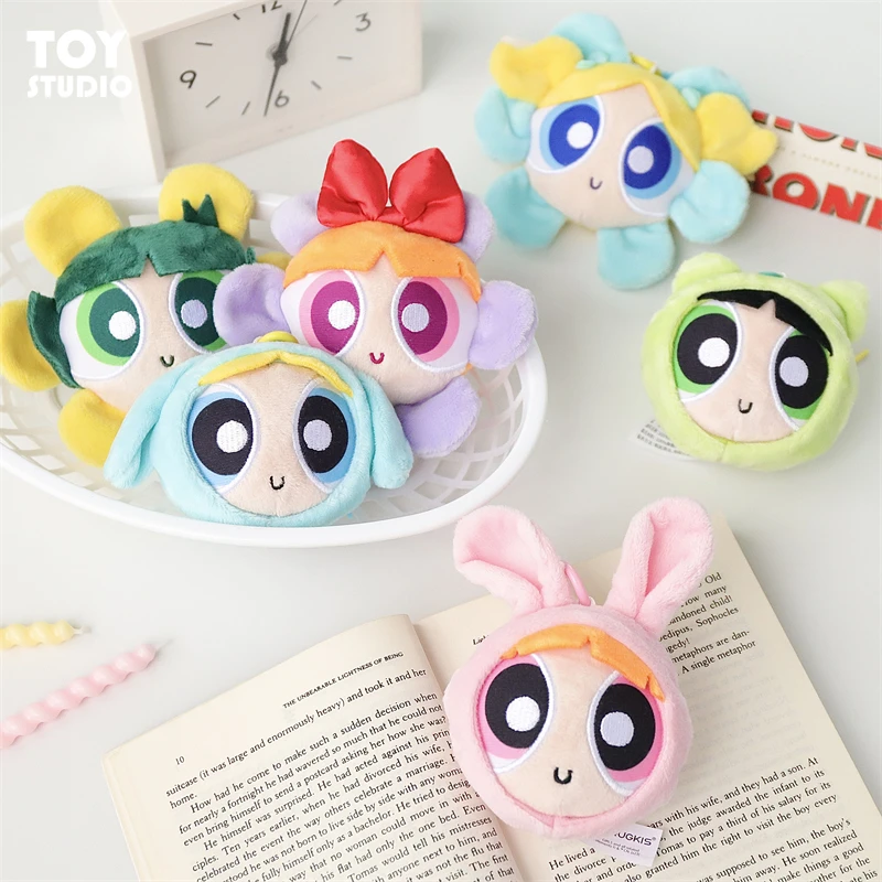 

8-12cm Powerpuff Girls Plush Keychains and Bag Small Animal Head Plush Doll Pendant Cute Cartoon Girl Bag Hanging Adorn Toy