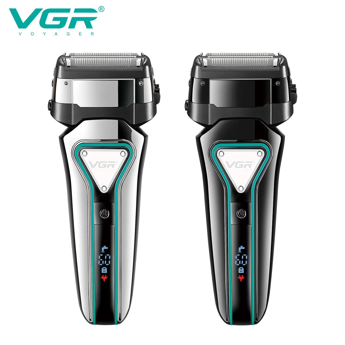 Vgr 333-男性用の洗える電気かみそり,ウェットおよびドライ,充電式,顔用,ひげシェーバー,LCDディスプレイ