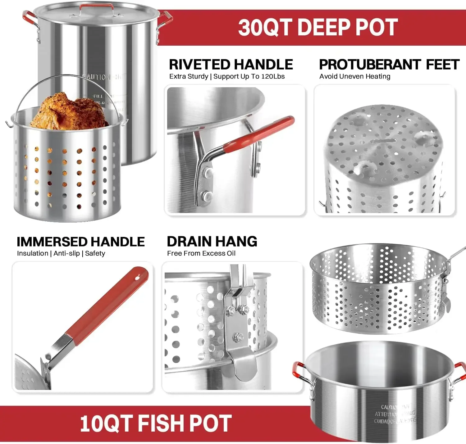 Outdoor Propane Fryer Turkey Seafood Crab Crawfish Boiler Pot With Burner Basket Cover Skimmer