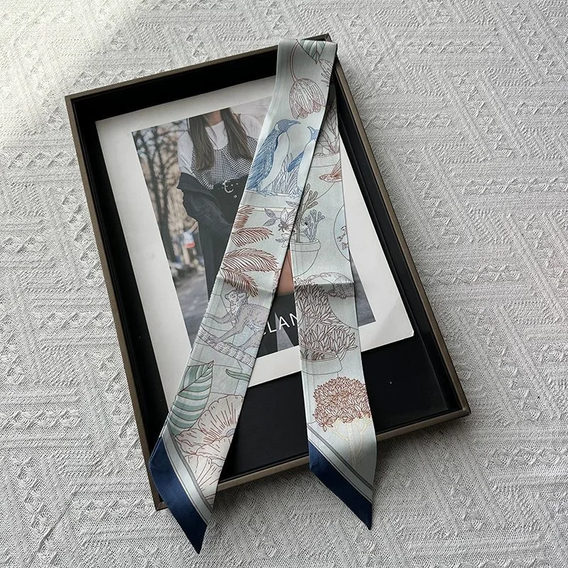 5 * 90 cm francese nuova pianta di vendita calda giungla twill di seta decorativa streamer avvolgimento borsa nastro sciarpa di seta piccola sciarpa all'ingrosso