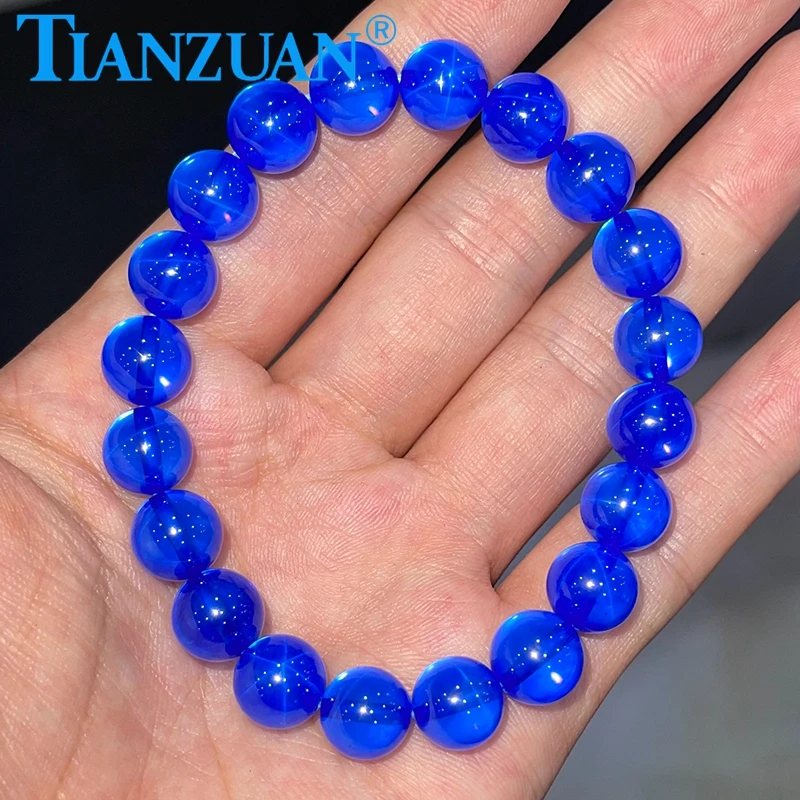 Simple 10mm ball shape blue color star Sapphire  Stretch Bracelet For Women Jewelry Gemstone Gift  Loose beads Jewelry DIY