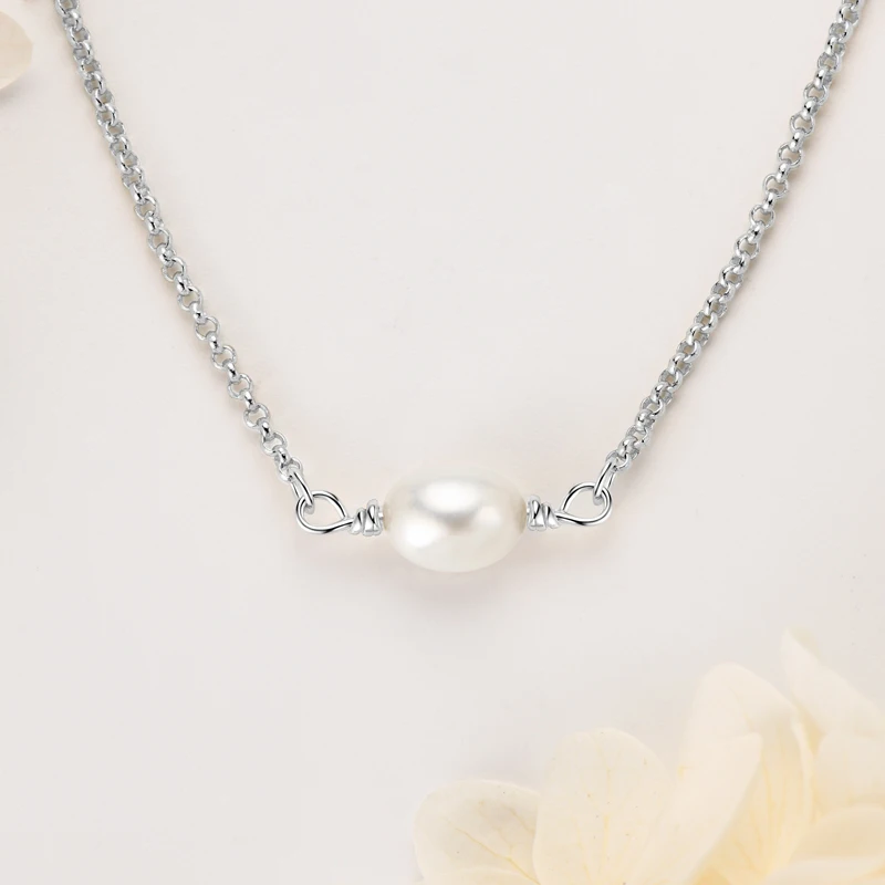 

Anziw 6x8mm Oval Baroque White Freshwater Pearl Pendants Real 925 Silver Fashion Necklace For Women Vintage Jewelry Accessories