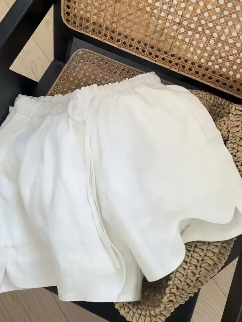 

Повседневные широкие брюки для женщин с высокой талией, из льна, на резинке, свободного кроя, летние, модные, больших размеров, из трикотажной ткани