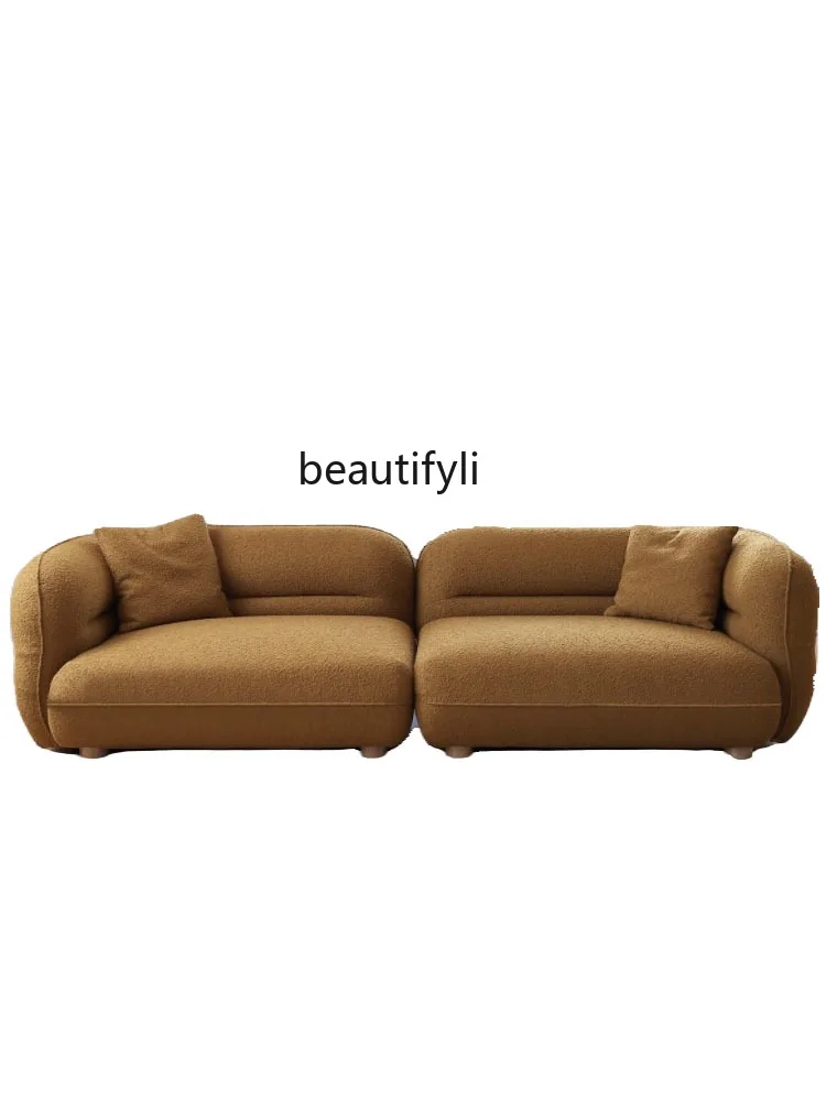 

Nordic Cream Style Lambswool Fabric Sofa Modern Simple Small Apartment Living Room Light Luxury Caramel Three-Seat Sofa