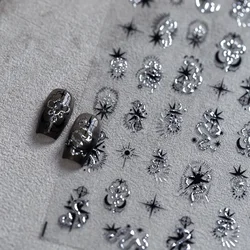 5D Gold Stamped Silver Sun Stars Snake Nail Art Stickers Totems Reliefs Self Adhesive Dark Chinese Style Manicure Decals
