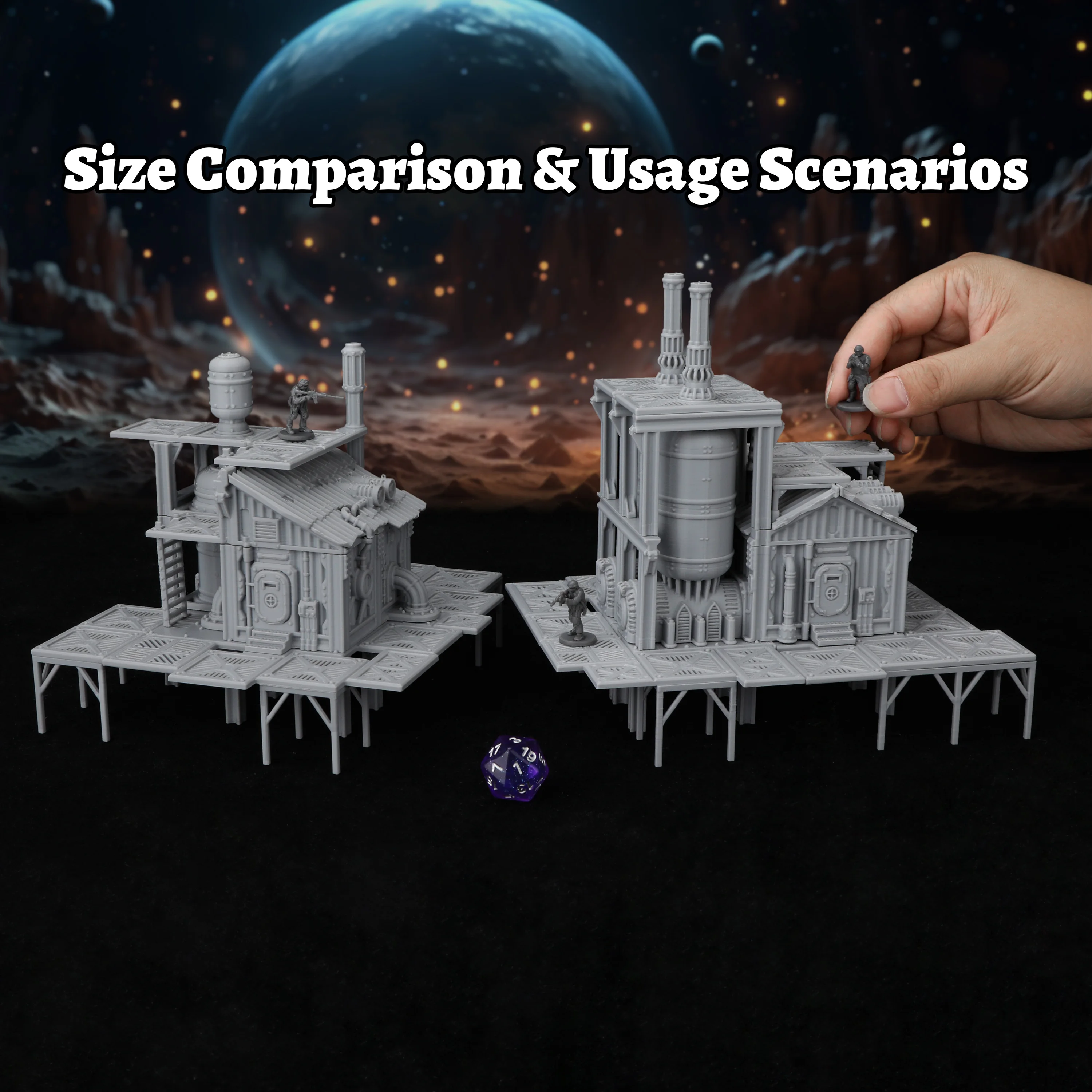 Sci-Fi Industrial Facility Miniature Building Set, 28mm Industrial Base Terrain Scenery Accessories for TRPG Tabletop Game