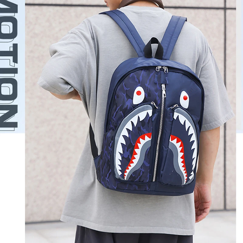 2024 waterproof School Backpacks for Student Style Anime Shark Print Travel Bags Punk Street Trend Waterproof Shoulder Backpack