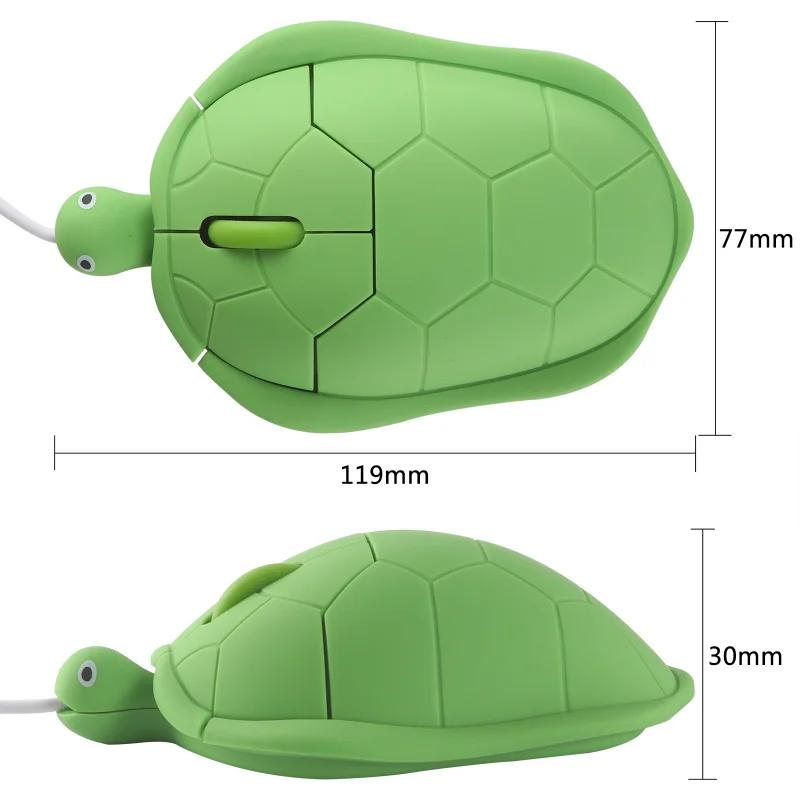 Cute Cartoon Wireless Mouse Ergonomic Mini Green Turtle Gaming Mouse 1600DPI 2.4G Wireless USB Wired Mice for Notebook Computer