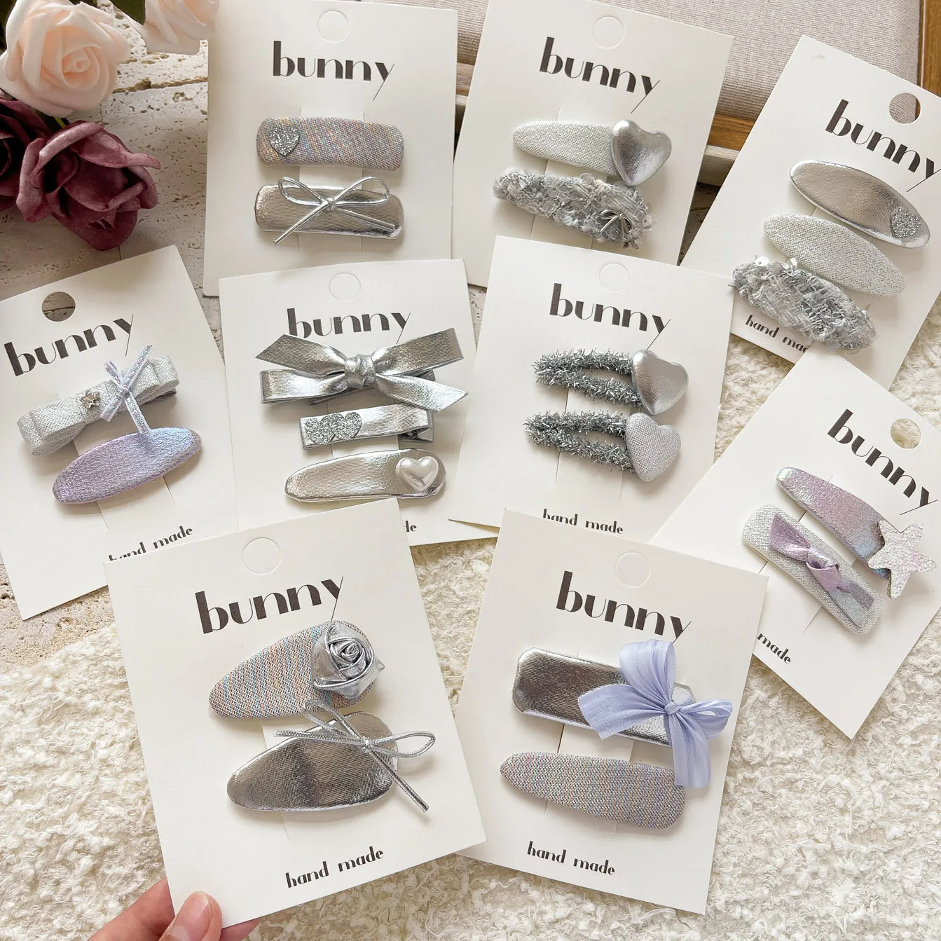 

2pc/3pc New Glitter Silver Color Baby Pu Leather Bowknot Hair Clips Hair Pins Kids Heart Hairpins BB Barrette for Girls Headwear