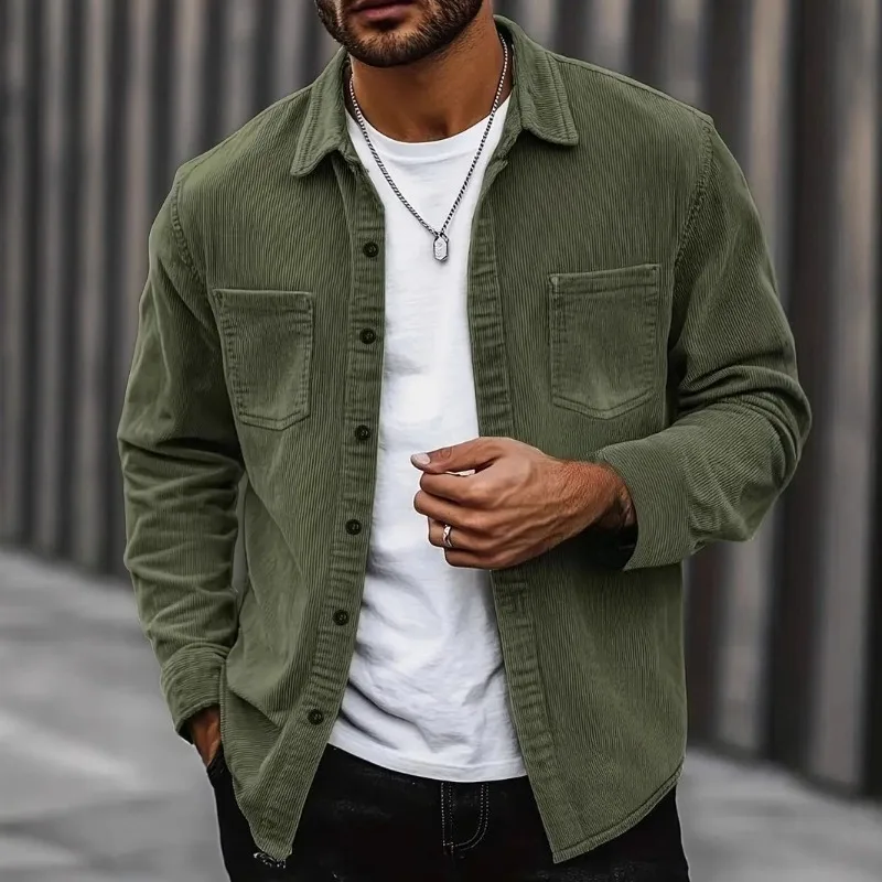 

Men's Fashion Solid Color Corduroy Shirt Long Sleeve Single Breasted Tops Spring Autumn New Casual Versatile Men Coats Jackets