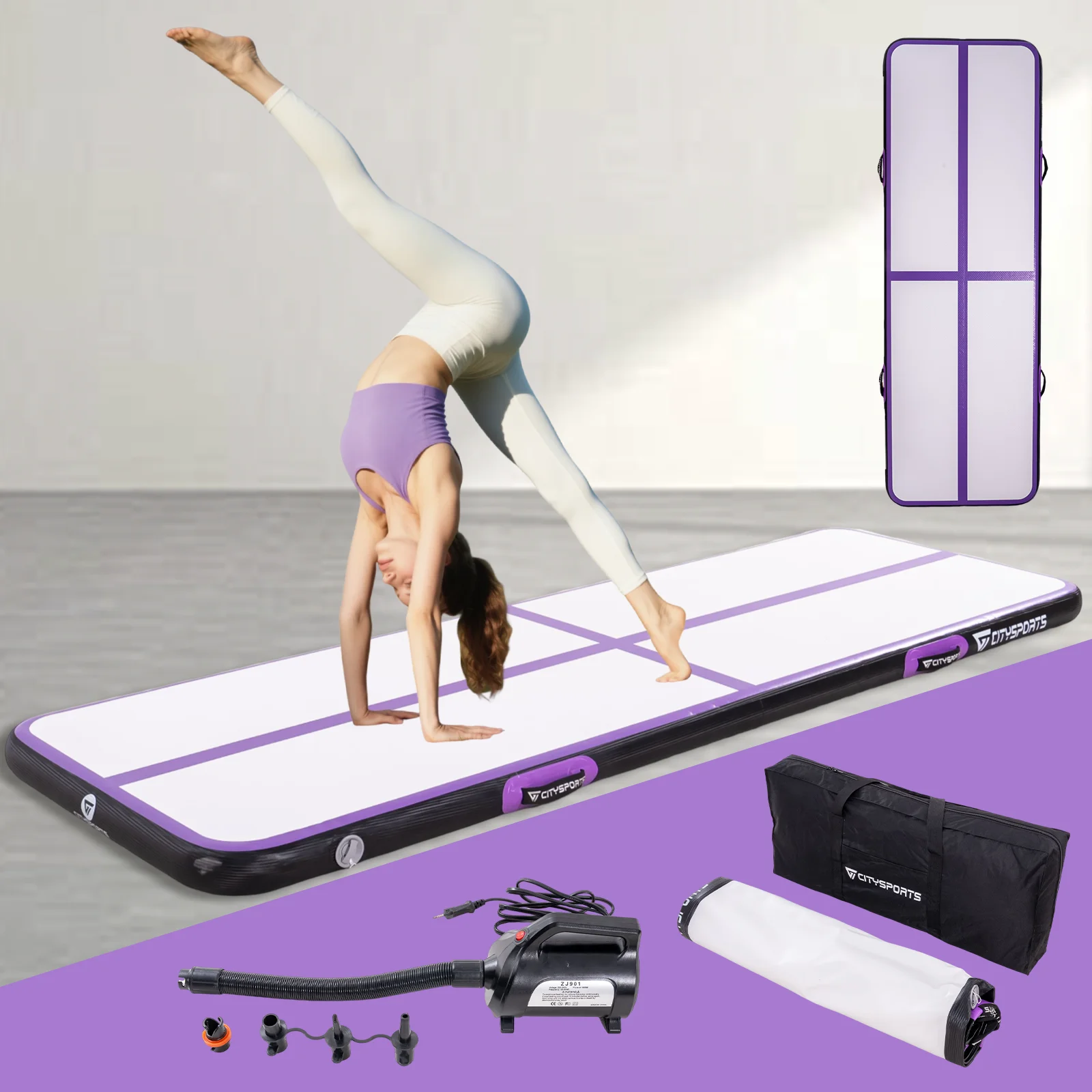CITYSPORTS PRO Aufblasbare Luftgymnastikmatte, Yogamatte, Trainingsmatte mit elektrischer Pumpe für den Heimgebrauch/Training/Yoga, 200 kg