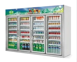 Supermarket Upright Fridge Freezer Fan Cooling 4 Doors Glass Display Cabinet / Retail Beverage Cooler