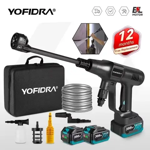 YOFIDRA 200Bar 브러시리스 고압 자동차 세탁기 물총 6 IN 1 청소 정원 세척 스프레이 건 Makita 18V 배터리 용
