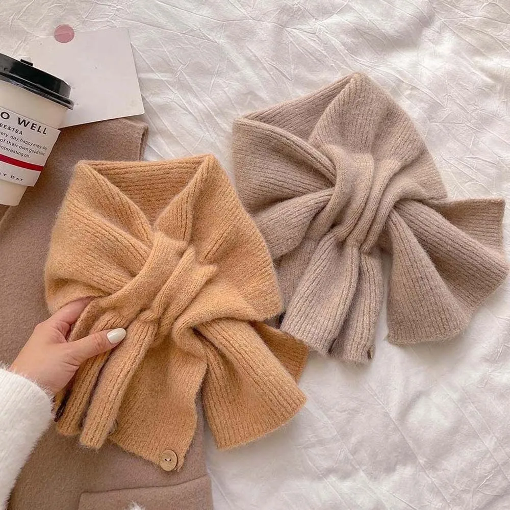 Thickened Solid Color Scarf Adjustable Fit Skin-friendly Yarn Short Knit Neckerchief Windproof Guard Chic Shawls