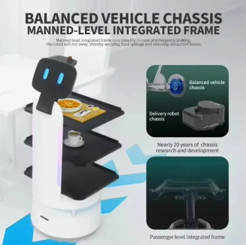 Robot de entrega comercial con sensor inteligente para evitar obstáculos con diseño humanoide