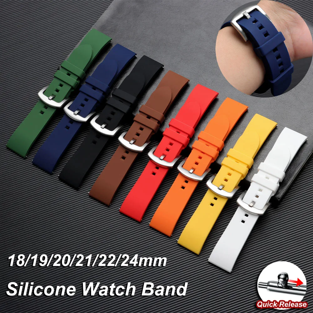 Silikonarmband 18mm 19mm 20mm 21mm 22mm 24mm für Seiko für Omega Gummi-Uhrenarmbänder Schnellverschluss Stahlschnalle Uhrenband