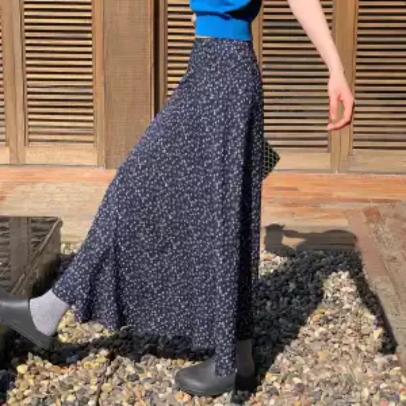 

Women's Floral Print Mermaid Skirt High Waist French Style Asymmetric Hem Maxi Skirt