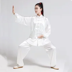 Mannen en Vrouwen Satijn Zijde Yaga Tai Chi Pak Vrouwen Chinese Stijl Stand Kraag Kung Fu Wushu Vechtsport Uniform Broek Prestaties