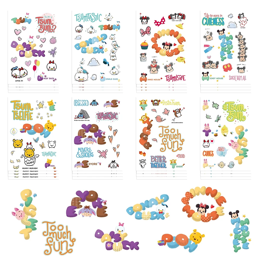 8/16sheets Disney Anime Mickey Mouse TsumTsum Stickers Cute Winnie The Pooh Cartoon Decals Water Bottle Phone Suitcase Sticker