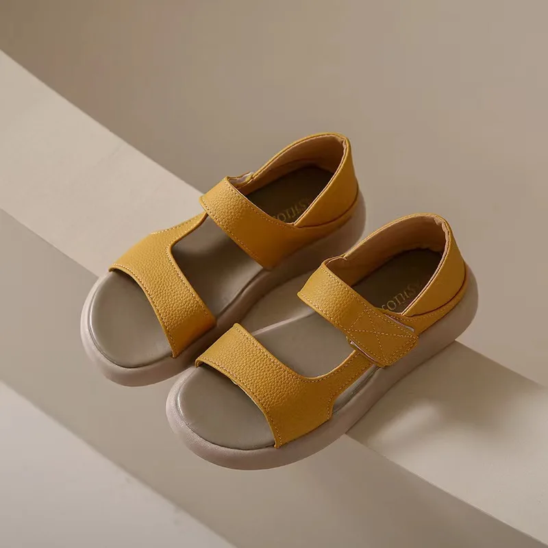 

Plus Size Women's Sandals Summer Luxury Soft Leather Sandals New Design Slides Shoes Slippers HOOk&LOOP Casual Platform Sandals