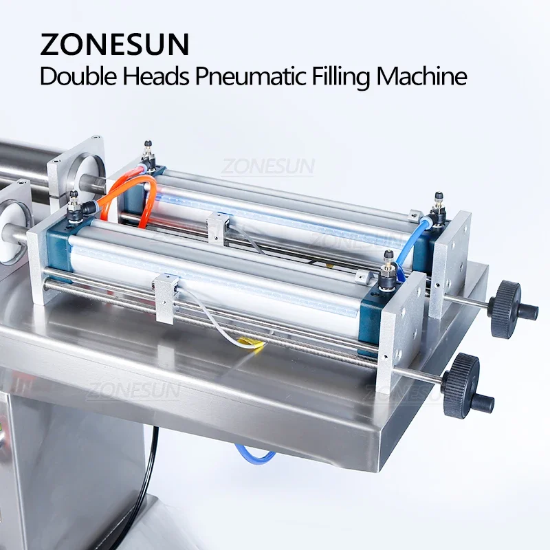 ZONESUN Automatic Pneumatic Standing Double Nozzles Liquid Beverage Shampoo Oil Filling Machine Vertical Water Bottle Filler