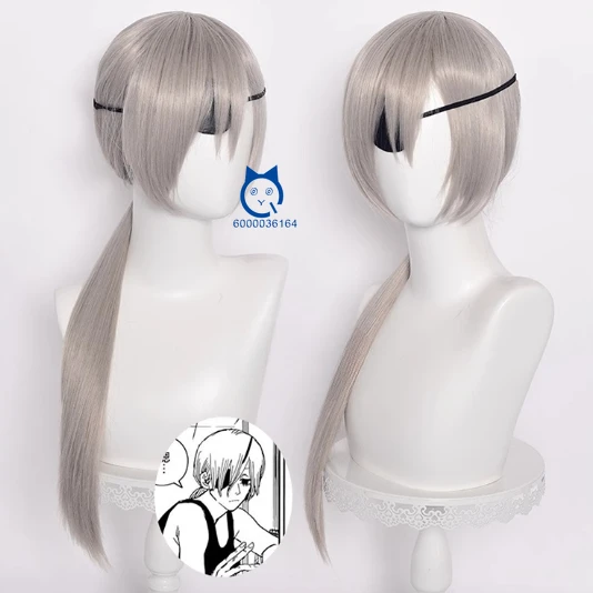 

Anime Chaiinsaw Man Game Quanxi Cosplay Silver Gray Long Braids Wig Free Eye Mask Comic Con Party Heat Resistant Synthetic Hair