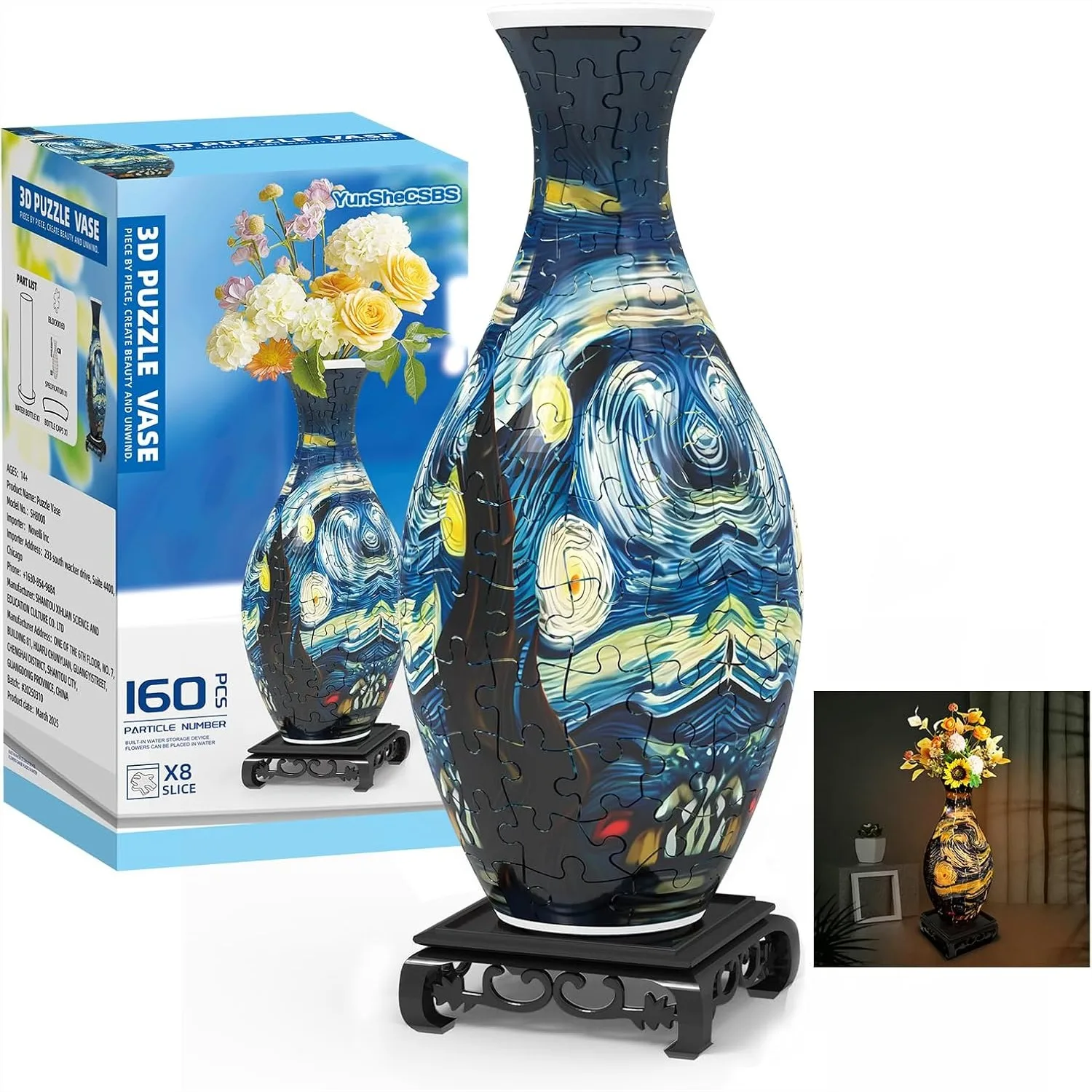 

3D Puzzles Vase for Adults, 160 Pieces DIY Flower Vase with LED Light, Unique Crafts Gift for Mom Home Decoration