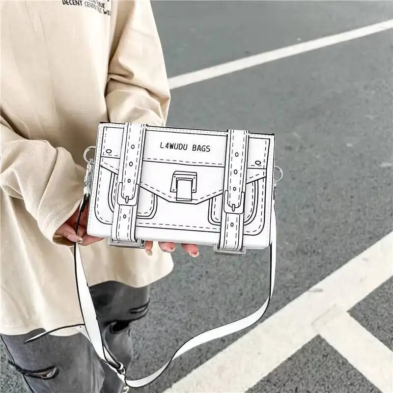 

New Box Style Small Square Crossbody Bag Women Casual Purses Mini Fashion Clutch Bag 2D Cartoon Shoulder Bags Unique Trend Packs