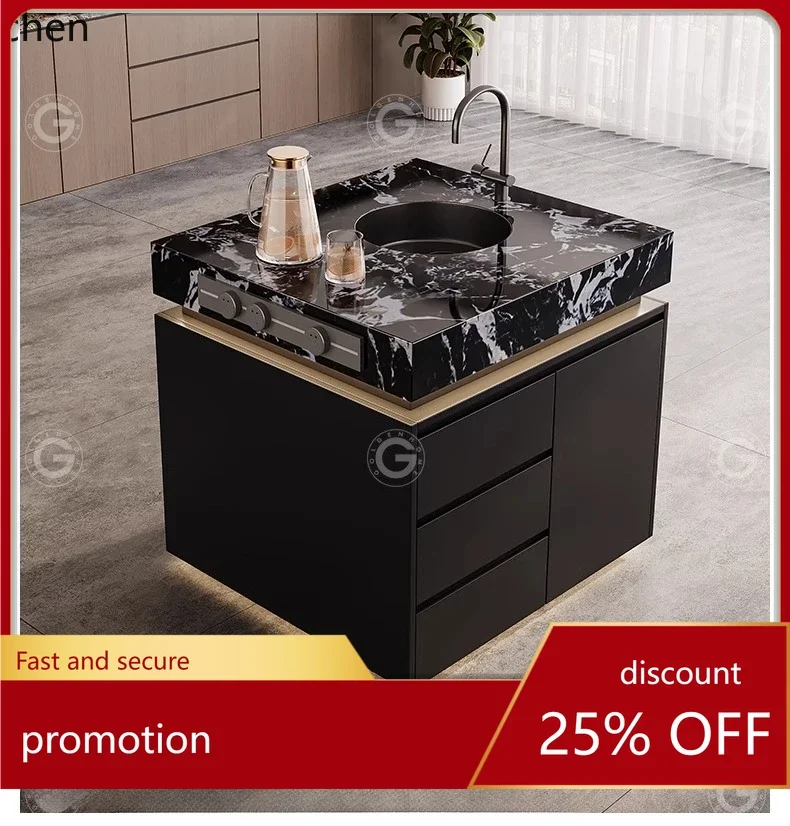W5.19 rock slab table cabinet separate kitchen guide table cabinet with sink, minimalist small apartment dining table integrated